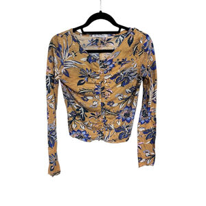 We The Free People Lettuce Hem Long Sleeve Floral Top Size Small Lightweight